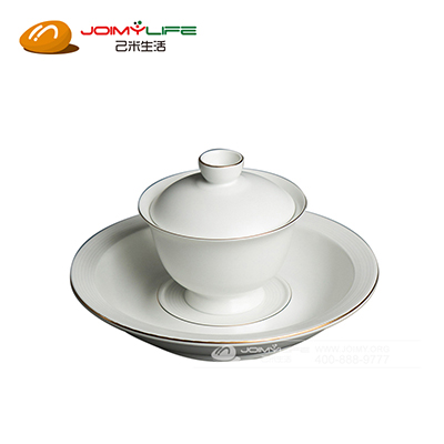 景德镇手工玄纹双线三才盖碗 陶瓷脂白干泡茶碗