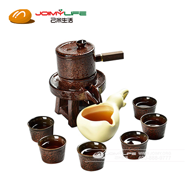 复古石磨半自动茶具套装 创意懒人粗陶瓷功夫泡茶壶定制