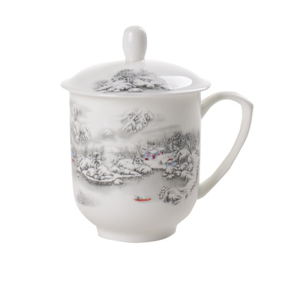 骨质瓷盖杯定制 会议杯手绘骨瓷会议盖杯logo定制