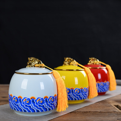 陶瓷茶叶罐定制 创意摆件家用密封储茶罐批发 便携式茶罐大号礼品logo定制
