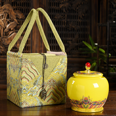 复古布包茶叶罐陶瓷定制 麻布袋茶叶包装礼盒红茶绿茶黄茶通用定制logo