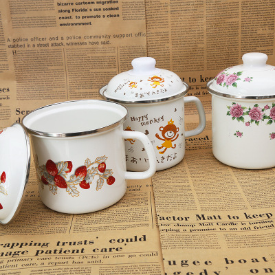 搪瓷牛奶杯定制 卡通时尚搪瓷牛奶杯彩绘搪瓷杯子批发 泡面杯牛奶杯鼎润搪瓷