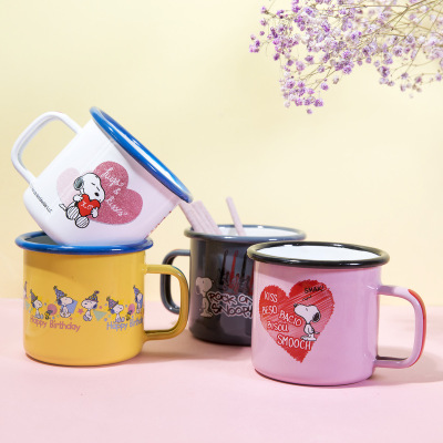 复古时尚搪瓷杯定制 儿童杯咖啡杯马克杯卡通搪