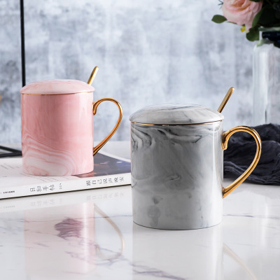 大理石纹陶瓷杯北欧骨瓷情侣水杯批发 办公室创意马克杯定制LOGO