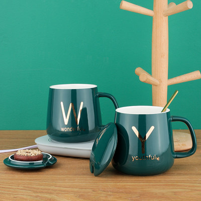 保温恒温陶瓷马克杯带盖勺 咖啡杯北欧ins杯子