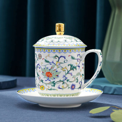 陶瓷水杯茶杯盖杯 办公杯会议杯