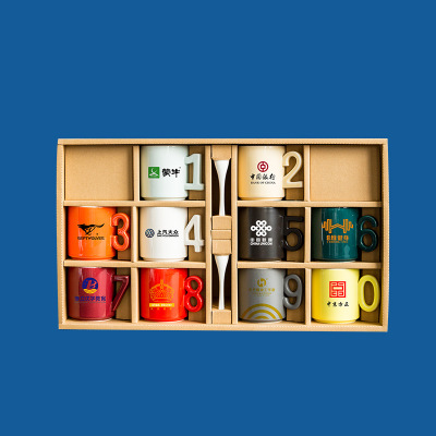 厂家直销 锥形陶瓷杯子马克杯 陶瓷杯定制 广告杯定制 数字陶瓷杯