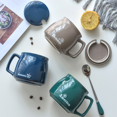 陶瓷杯子带盖勺 创意喝水杯家用 咖啡杯马克杯定制