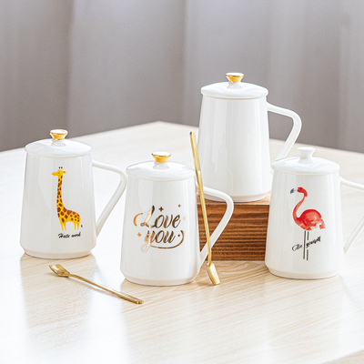 马克杯带盖勺 陶瓷杯女家用办公泡茶杯 白瓷北欧式早餐创意水杯定制