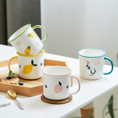 水果仿搪瓷杯 喝水杯 家用可爱日式牛奶杯定制