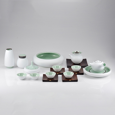 古婺窑火玉青陶瓷功夫茶具套装 办公家用泡茶成套送人礼盒包装17件