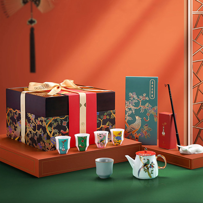 2021新年礼品 喜乐白瓷茶壶茶具文房四宝礼盒企业礼品定制