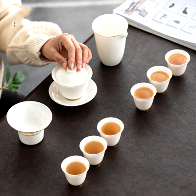 德化羊脂玉薄胎白瓷功夫茶具套装 客厅家用定制盖碗泡茶杯壶礼盒装