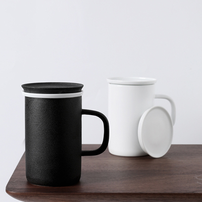 老夫子马克杯定制 带盖过滤杯垫茶杯家用陶瓷水杯 办公室泡茶杯子