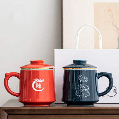 创意个性潮流陶瓷泡茶杯 带盖茶水分离过滤马克杯子办公室情侣家用