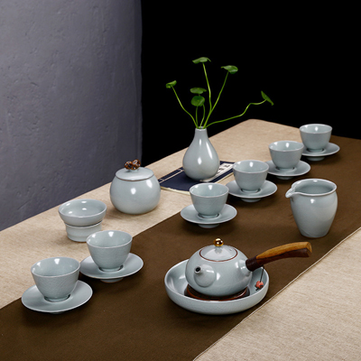 方然厂家批发开片汝窑陶瓷茶具套装 乌金功夫茶具套装办公家居