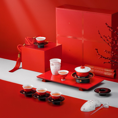 万仟堂Edenus茶具套装 牛年春节礼盒套装 功夫茶具牛年生肖礼盒盖碗5人用整套茶