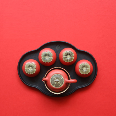 功夫茶具套装 陶瓷创意柿子茶壶茶盘茶杯茶具事