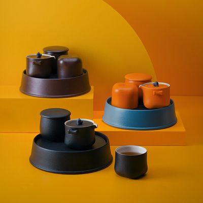 茶具套装 家用客厅萌宠功夫茶具 茶壶茶杯茶盘旺财成套茶具橙色砂釉