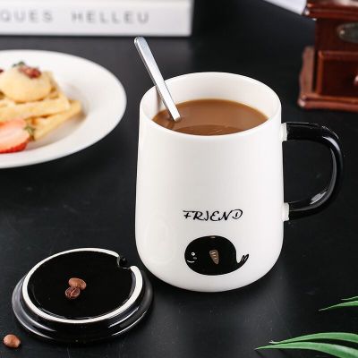 简约马克杯子带盖勺 创意个性家用咖啡杯子 陶瓷