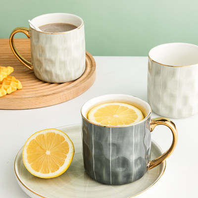 欧式轻奢风陶瓷杯子 马克杯情侣水杯 办公室咖啡杯早餐杯