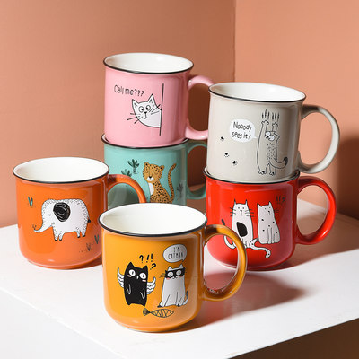 仿搪瓷复古水杯子 家用办公室咖啡杯 可爱卡通喝