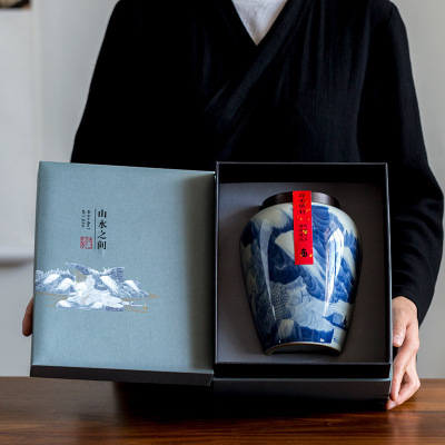 景德镇青花陶瓷茶叶罐定制 茶叶包装高档礼盒批发 红茶绿茶储存罐定制