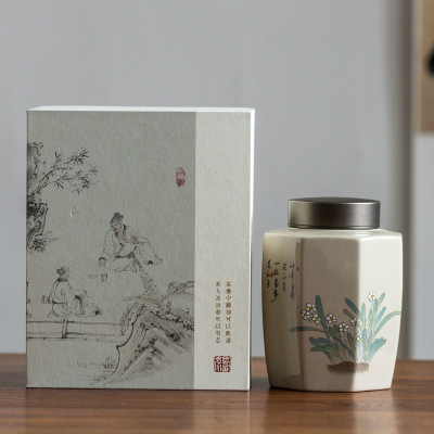 景德镇草木灰陶瓷茶叶罐定制 密封挂空礼盒 红茶绿茶岩茶高档包装礼盒装