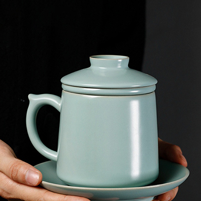 茶水分离杯办公室过滤泡茶杯 带盖陶瓷杯
